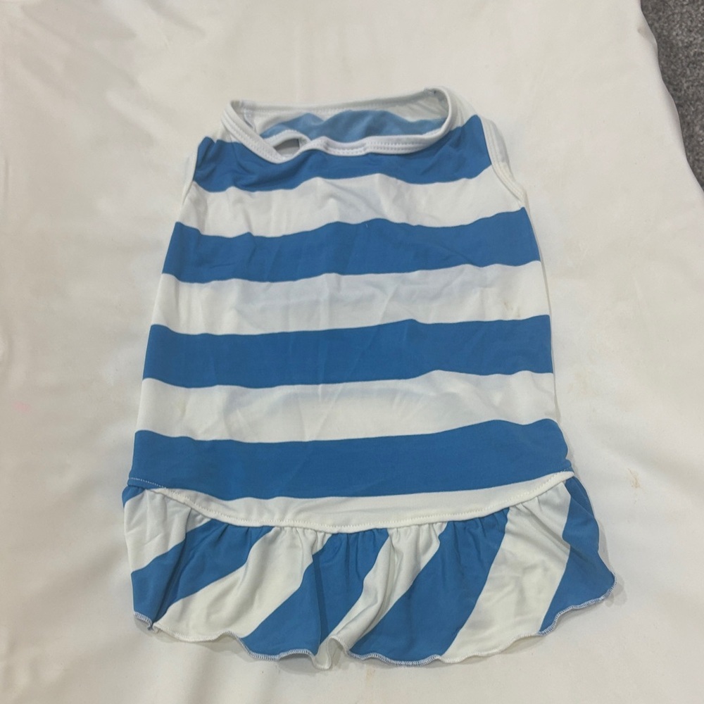 Top Paw Blue & White Striped Dog Ruffle Dress